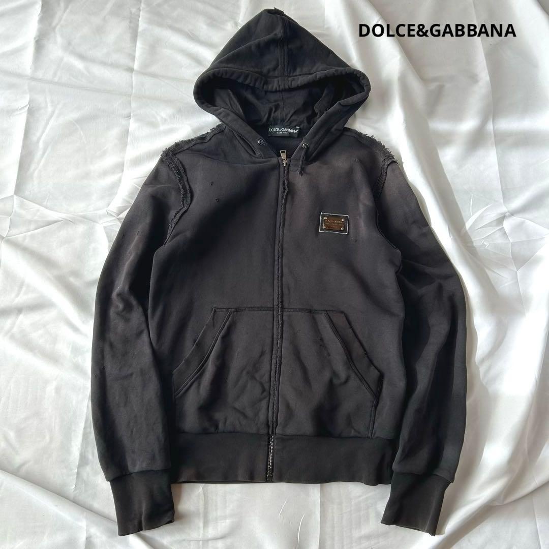DOLCE&GABBANA archive distressed zip hoodie in black #QYBSEO
