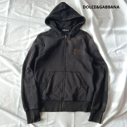 DOLCE&GABBANA archive distressed zip hoodie in black #QYBSEO