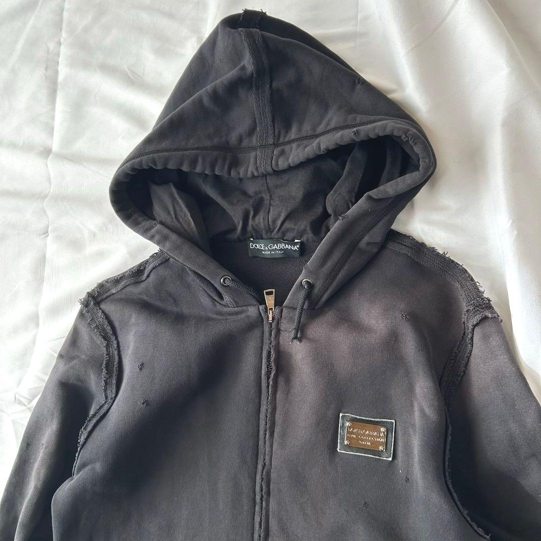 DOLCE&GABBANA archive distressed zip hoodie in black #QYBSEO