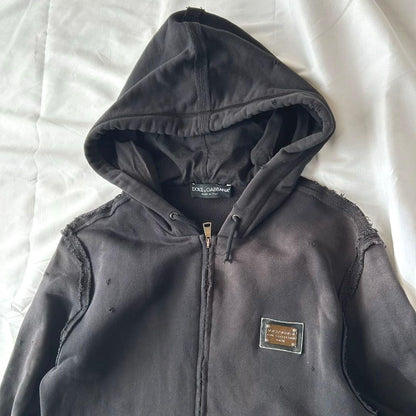 DOLCE&GABBANA archive distressed zip hoodie in black #QYBSEO