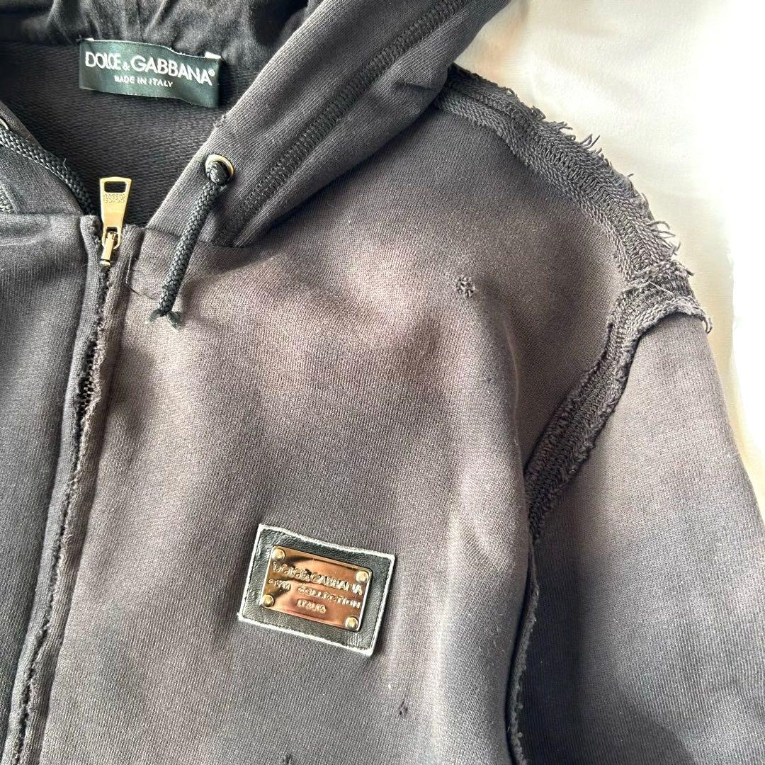 DOLCE&GABBANA archive distressed zip hoodie in black #QYBSEO