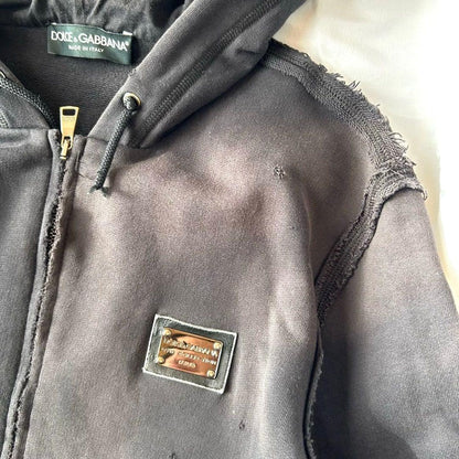 DOLCE&GABBANA archive distressed zip hoodie in black #QYBSEO