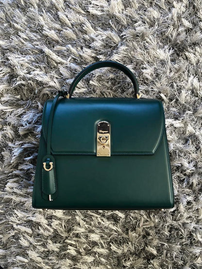 Salvatore Ferragamo Boxy Leather Handbag Black Unused #QYCONS