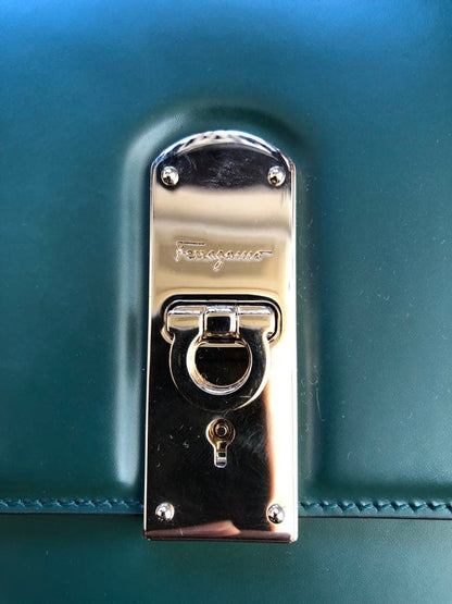 Salvatore Ferragamo Boxy Leather Handbag Black Unused #QYCONS