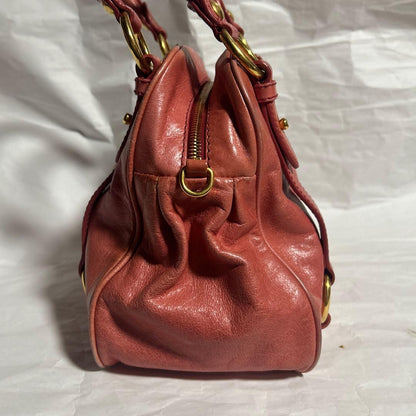 MIU MIU Salmon Pink Leather 2WAY Handbag Shoulder Zip Pockets #QYBMEK