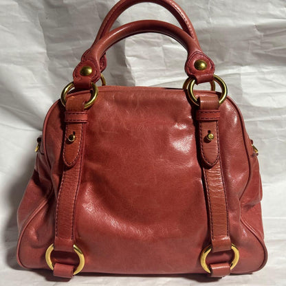 MIU MIU Salmon Pink Leather 2WAY Handbag Shoulder Zip Pockets #QYBMEK