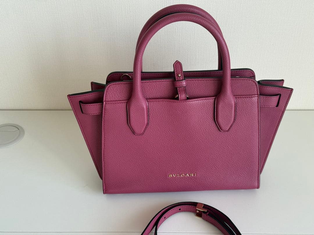 BVLGARI Purple Leather Handbag Removable Shoulder Strap #QY6GU8