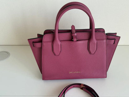 BVLGARI Purple Leather Handbag Removable Shoulder Strap #QY6GU8