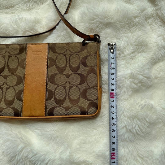 Old Coach Pattern Shoulder Body Bag Brown Leather Compact #QY9V5Y