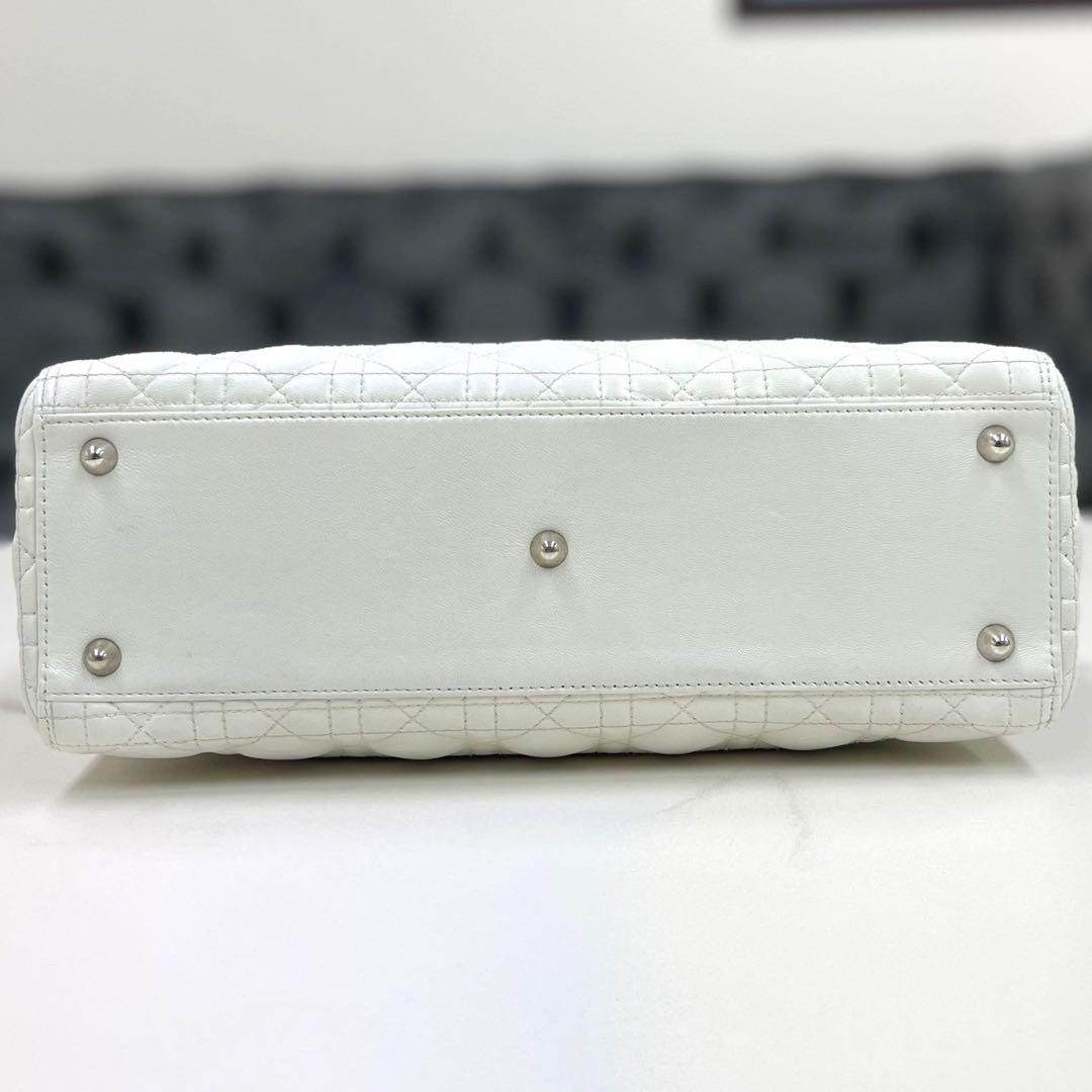 Christian Dior Lady Dior Large White Lambskin 2Way Handbag #QYI9A5