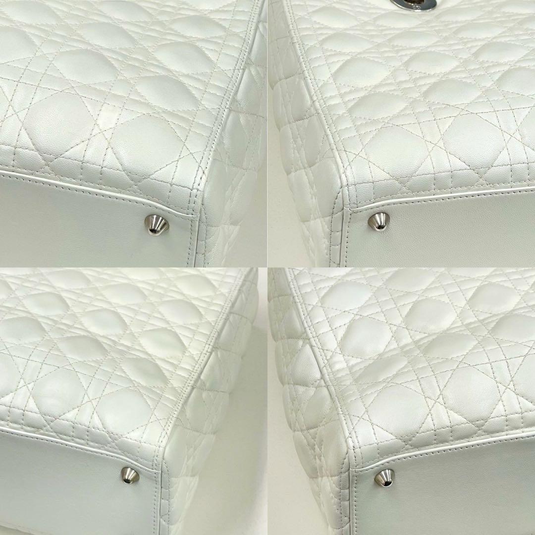 Christian Dior Lady Dior Large White Lambskin 2Way Handbag #QYI9A5