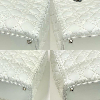 Christian Dior Lady Dior Large White Lambskin 2Way Handbag #QYI9A5