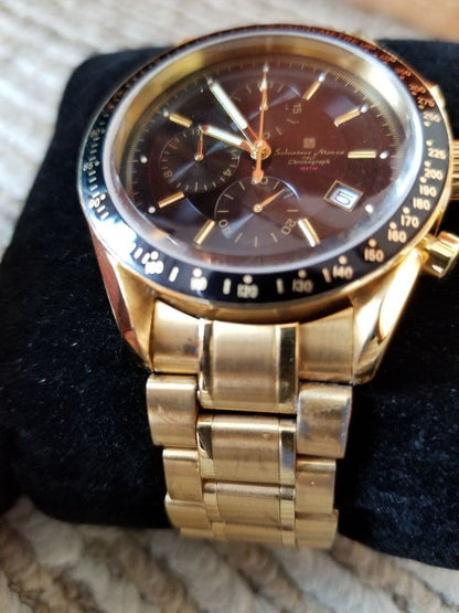 Gold IP Coating Multi-Function Chronograph 100M Men Watch Limited Editio #QYGBGY