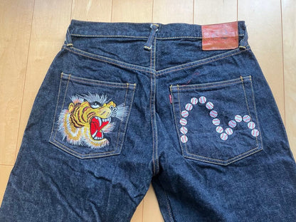 EVISU Ebisu Jeans Tiger and Baseball Embroidery, Size 32x35 #QYHLTB