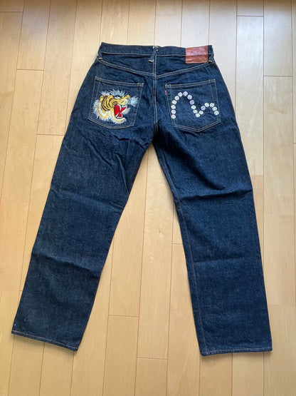 EVISU Ebisu Jeans Tiger and Baseball Embroidery, Size 32x35 #QYHLTB
