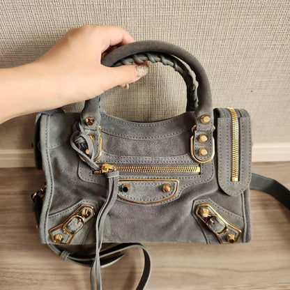 BALENCIAGA Gray Suede Handbag #QY7Y00