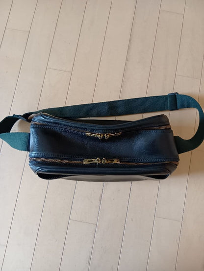 LOUIS VUITTON Black Leather Double Zip Shoulder Bag Adjustable #QYL89P