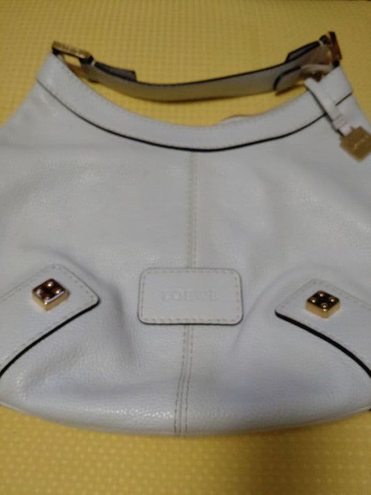 LOEWE White Leather Handbag Gold Hardware Interior Pocket #QY5DWG