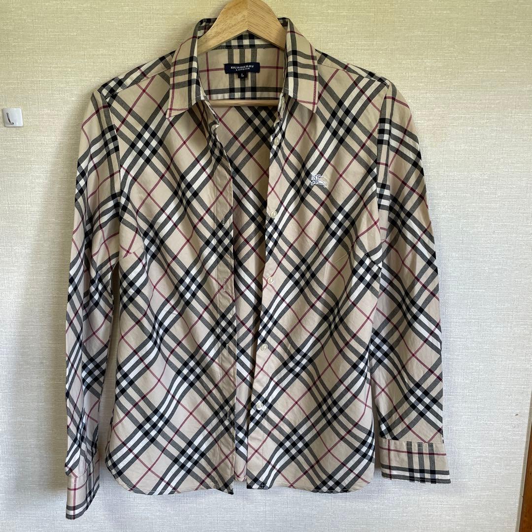BURBERRY Check Pattern Long Sleeve Shirt, Size L #PGG2Z2