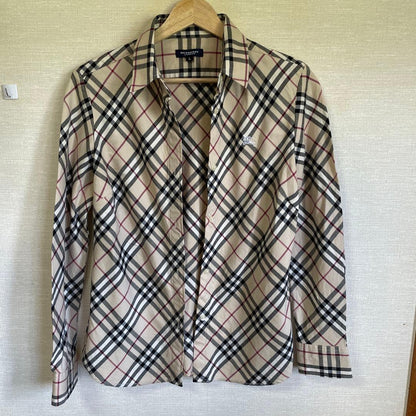 BURBERRY Check Pattern Long Sleeve Shirt, Size L #PGG2Z2