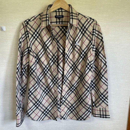 BURBERRY Check Pattern Long Sleeve Shirt, Size L #PGG2Z2