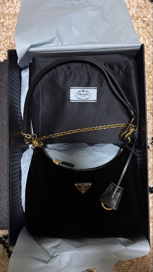 PRADA Re-Edition Mini Black Velvet Handbag #QY303Y