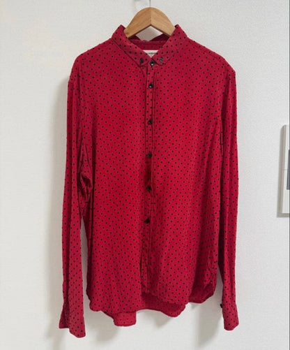 SAINT LAURENT red polka dot long sleeve shirt #QYBSFG