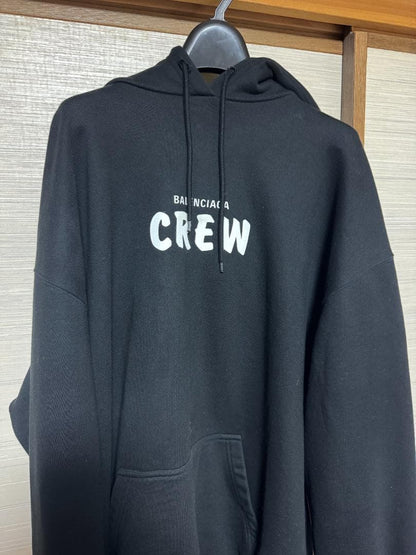 BALENCIAGA CREW Logo Hoodie Oversized S Black #QY67VZ