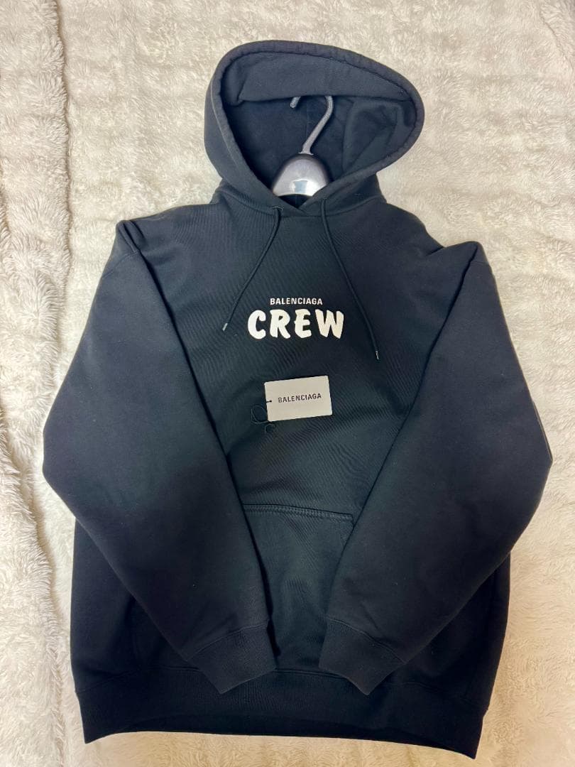 BALENCIAGA CREW Logo Hoodie Oversized S Black #QY67VZ