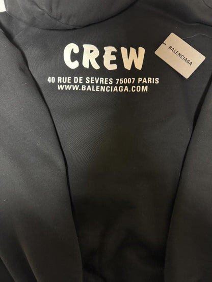 BALENCIAGA CREW Logo Hoodie Oversized S Black #QY67VZ