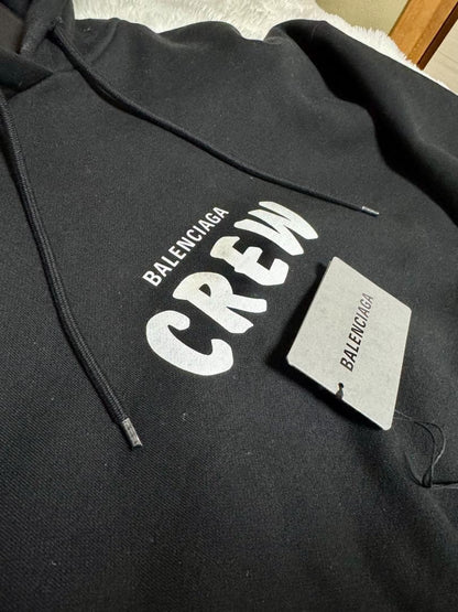 BALENCIAGA CREW Logo Hoodie Oversized S Black #QY67VZ