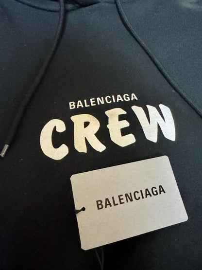 BALENCIAGA CREW Logo Hoodie Oversized S Black #QY67VZ