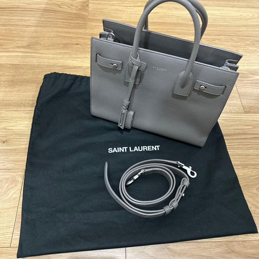 YVES SAINT LAURENT Sac de Jour Baby Grey Grain Leather 26x19x13cm 2WAY B #QYABON