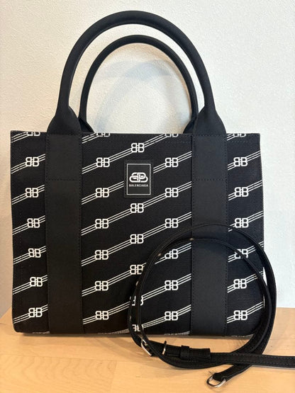 BALENCIAGA BB Monogram Black Tote Bag #QYCNCW
