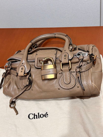 Chloe Paddington Beige Leather Handbag with Lock & Key #QYGS2B