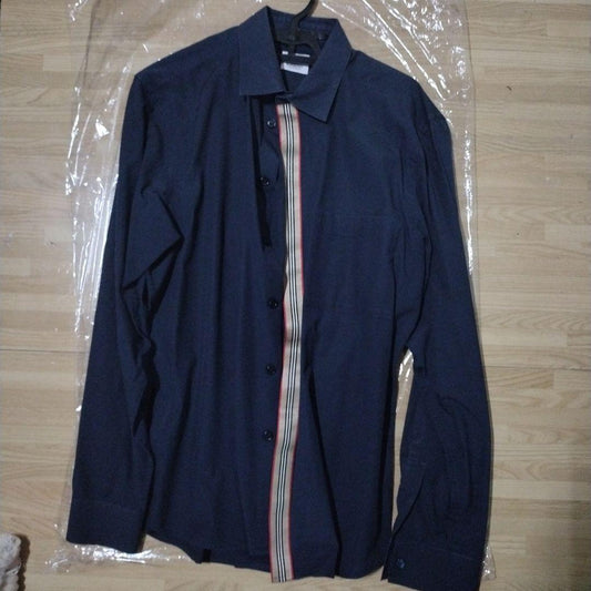 BURBERRY Navy Striped Shirt, Size L #QY3VAG