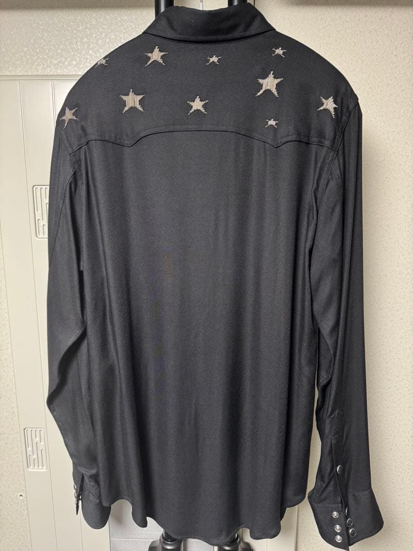 Saint Laurent Paris Hedi Silver Star Print Black Shirt #QYESQA