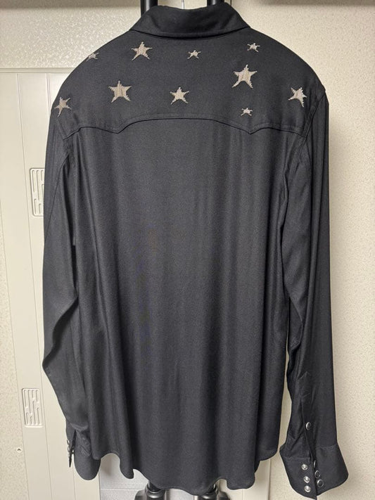 Saint Laurent Paris Hedi Silver Star Print Black Shirt #QYESQA