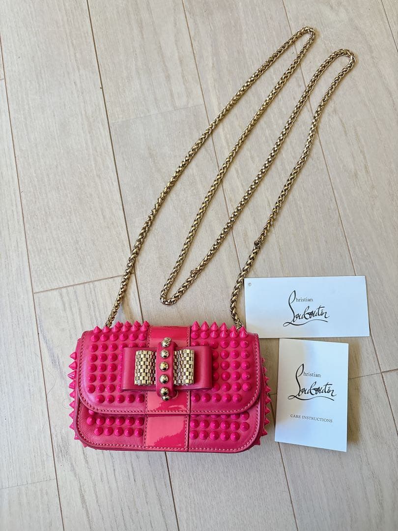 Christian Louboutin Sweet Charity Mini Pink Studded Chain Shoulder Bag #QY6V02