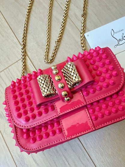 Christian Louboutin Sweet Charity Mini Pink Studded Chain Shoulder Bag #QY6V02