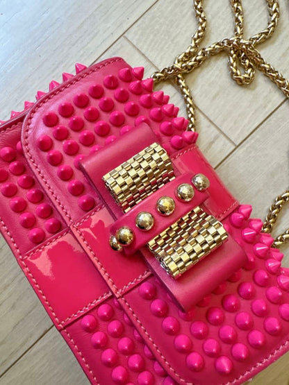 Christian Louboutin Sweet Charity Mini Pink Studded Chain Shoulder Bag #QY6V02