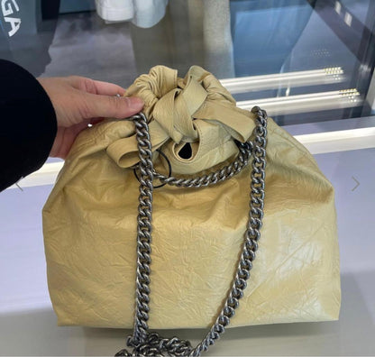 BALENCIAGA Crush Tote Small Yellow Leather #QYKUUE
