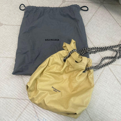 BALENCIAGA Crush Tote Small Yellow Leather #QYKUUE