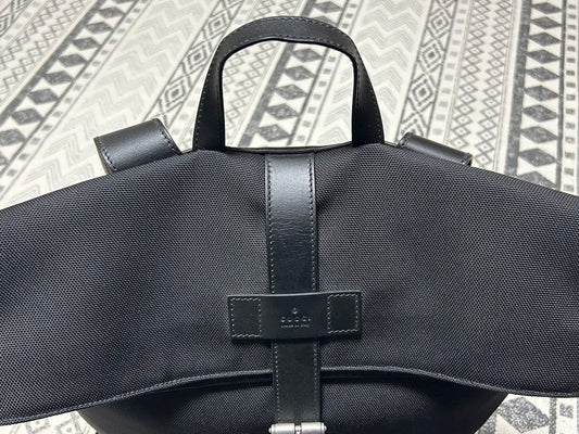GUCCI Shelly Web Line Backpack Canvas Black Green #QYE5H3