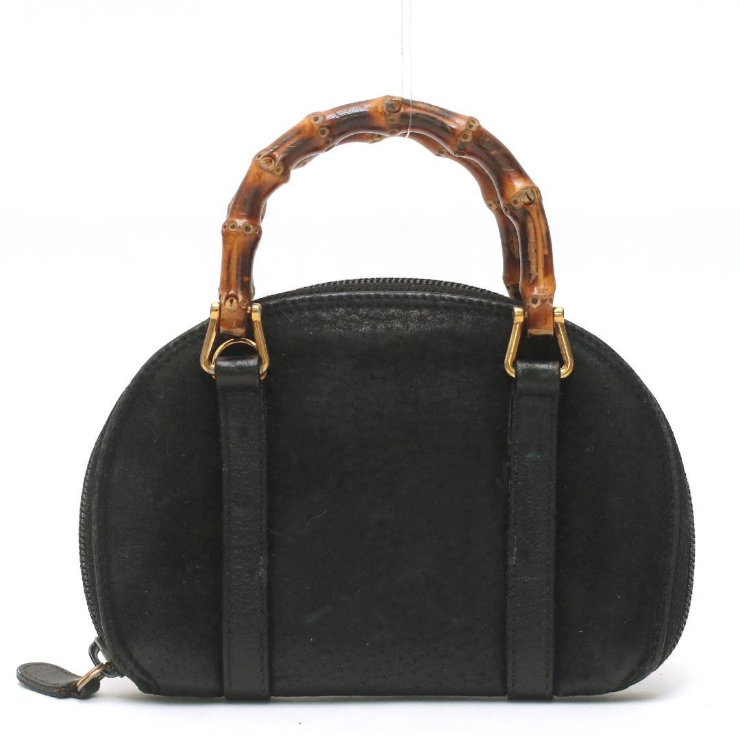 Vintage Old Gucci Black Suede Leather Bamboo Mini Bag #PGIG12
