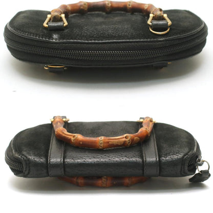 Vintage Old Gucci Black Suede Leather Bamboo Mini Bag #PGIG12