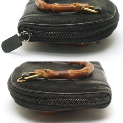 Vintage Old Gucci Black Suede Leather Bamboo Mini Bag #PGIG12