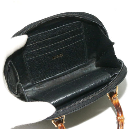 Vintage Old Gucci Black Suede Leather Bamboo Mini Bag #PGIG12
