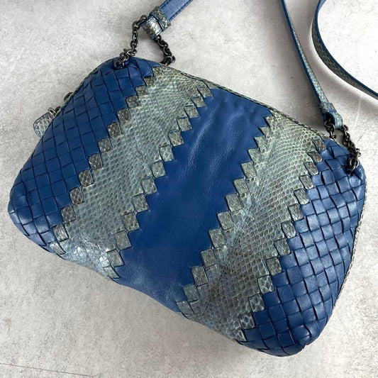 BOTTEGA VENETA Nodini Shoulder Bag in Intrecciato Blue #QYD2YI