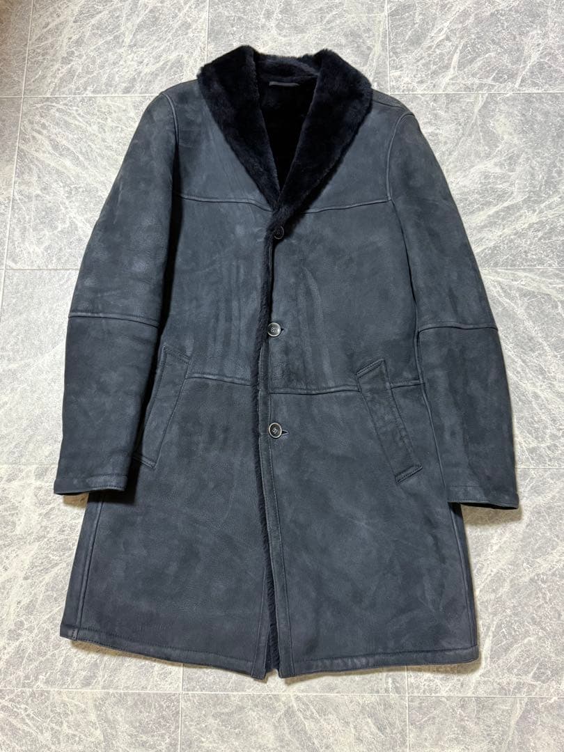EMMETI Mouton Fur Leather Shawl Collar Coat Size 44 #QY7306